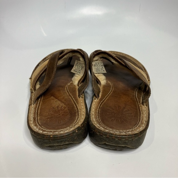 UGG Matala sandals brown & tan leather flip flops shearling lined women’s size 7 - Picture 4 of 8